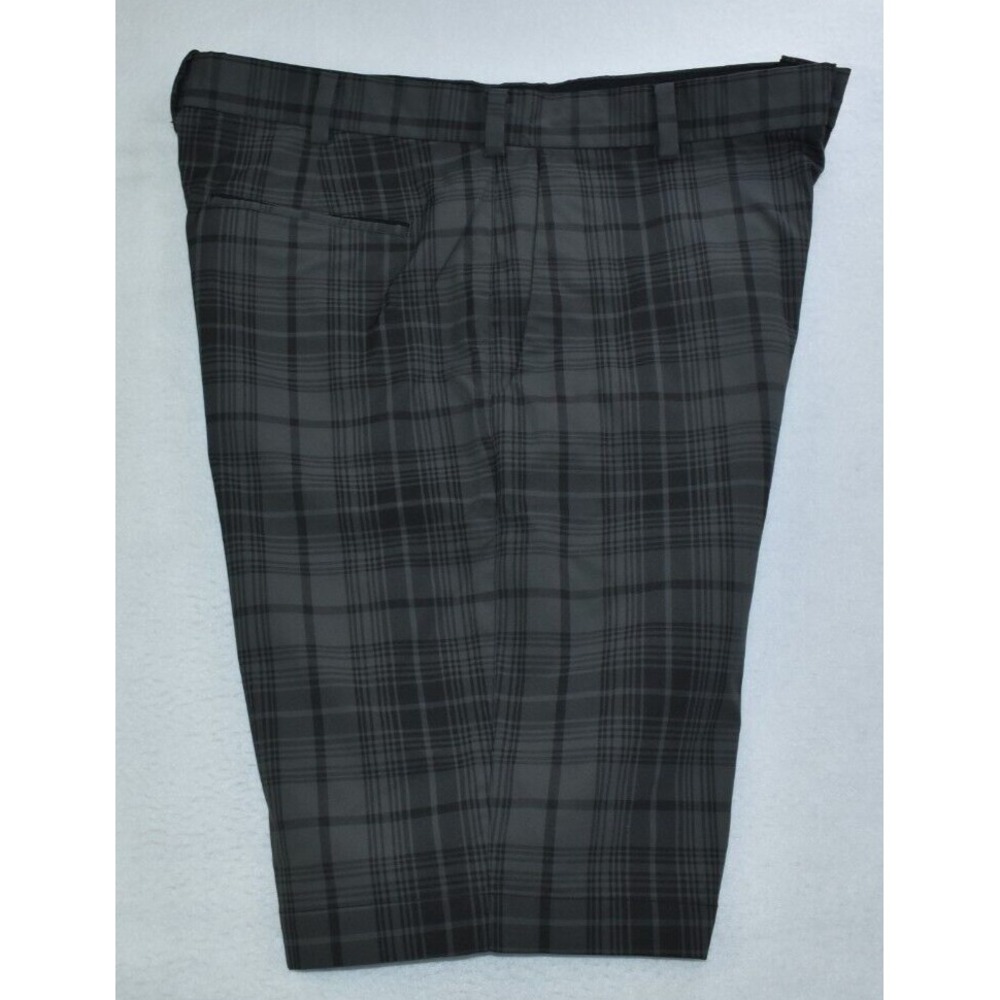 Nike Golf Tour Performance Mens Shorts Size 35 Gray/Black Plaid Chino Flat Front